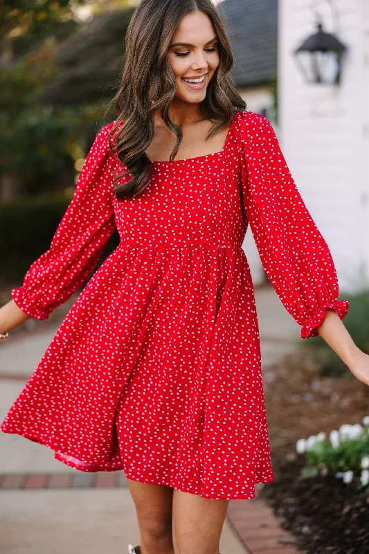 Found Love Red Heart Print Dress