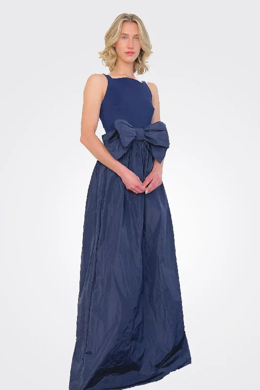 Harlee Taffeta Bow Gown - Blu Notte