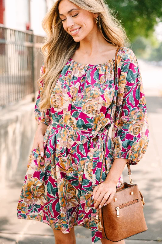 See You Soon Magenta Floral Dress