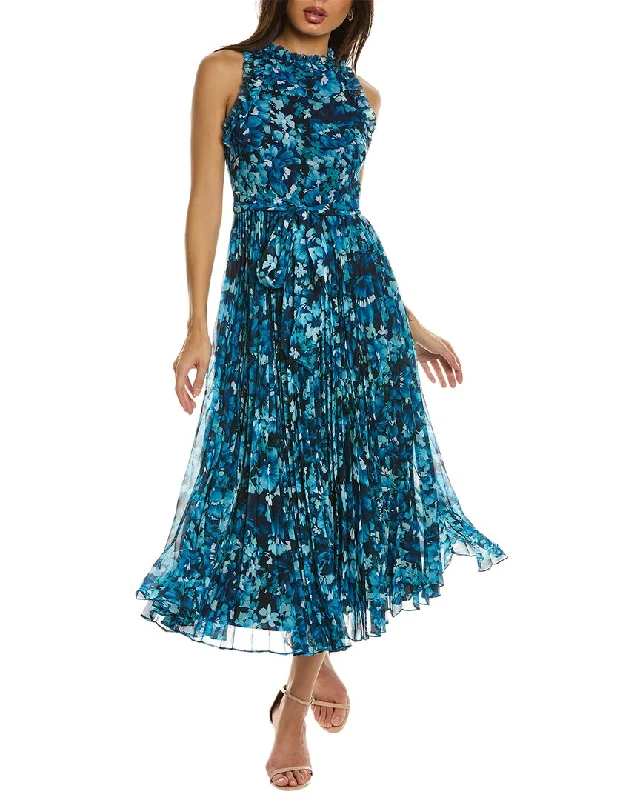 Badgley Mischka Ruffle Pleated Maxi Dress