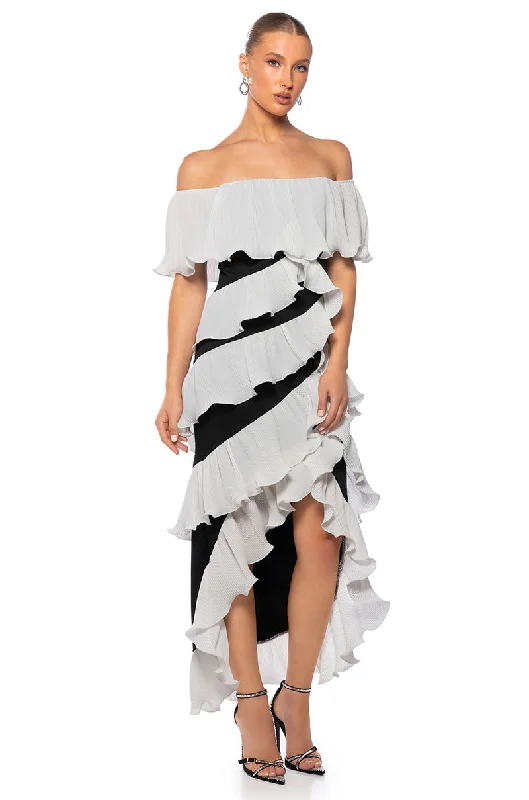 HELLO SENORITA RUFLLED MIDI DRESS