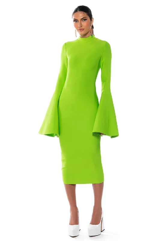 LADY LONG SLEEVE MIDI BANDAGE DRESS