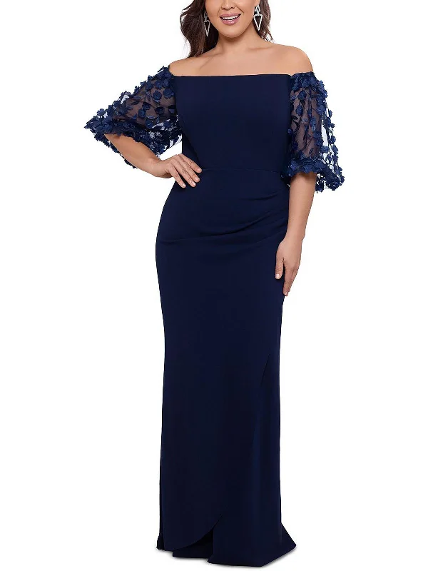 Plus Womens Faux Wrap Maxi Evening Dress