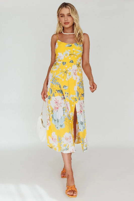 Suki Front Split Midi Dress Lily Mustard