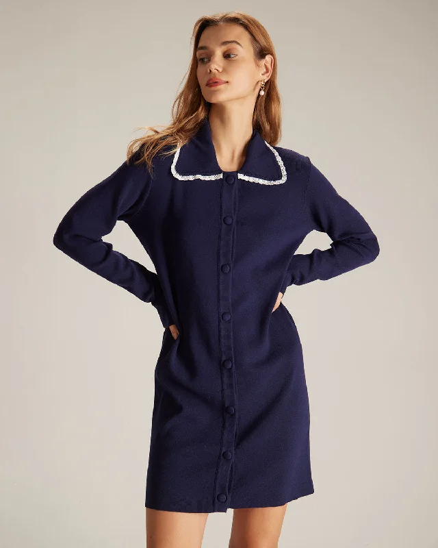 The Navy Peter Pan Collar Sweater Mini Dress