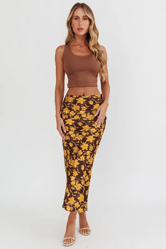 Wild Wanderings Midi Skirt Floral Brown