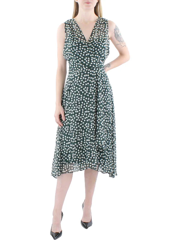 Womens Dotted Midi Wrap Dress