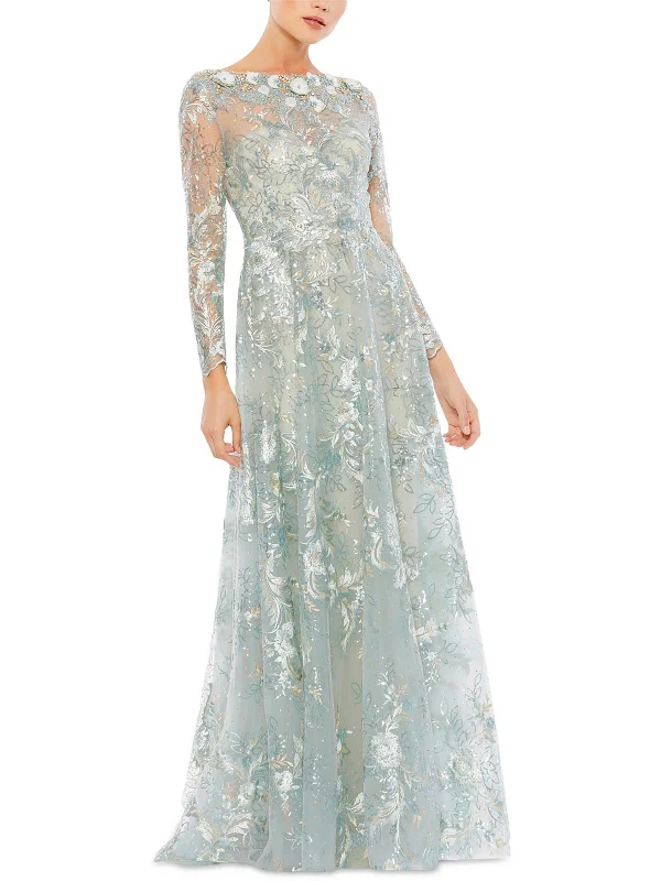 Womens Embroidered Maxi Evening Dress