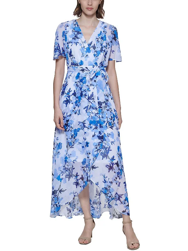 Womens Floral Print Maxi Wrap Dress