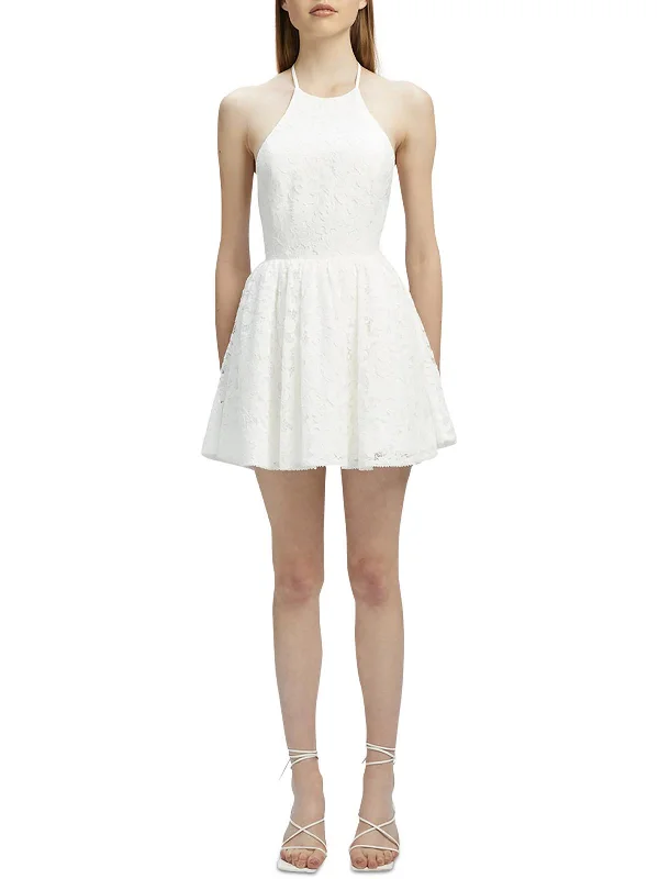 Womens Lace Mini Halter Dress