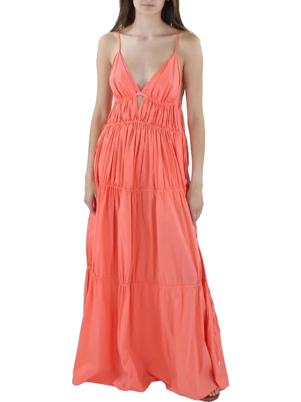 Womens Poplin Ruched Maxi Dress