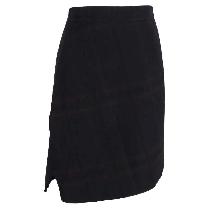 Akris Plaid Mini Asymmetrical Skirt in Black Cashmere