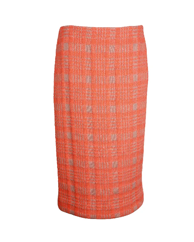 Dries Van Noten Check Knee-Length Skirt in Orange Polyamide Wool