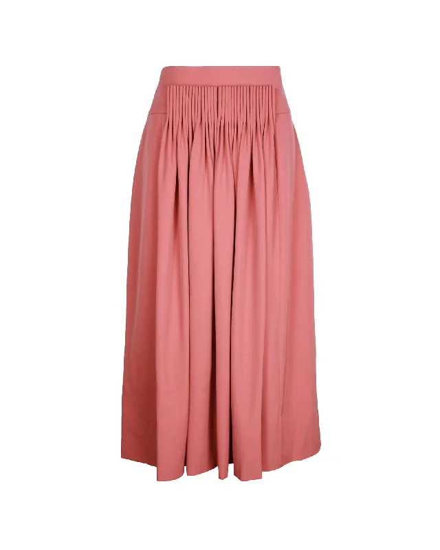 Hermes Front-Pleat Midi Skirt in Pink Wool