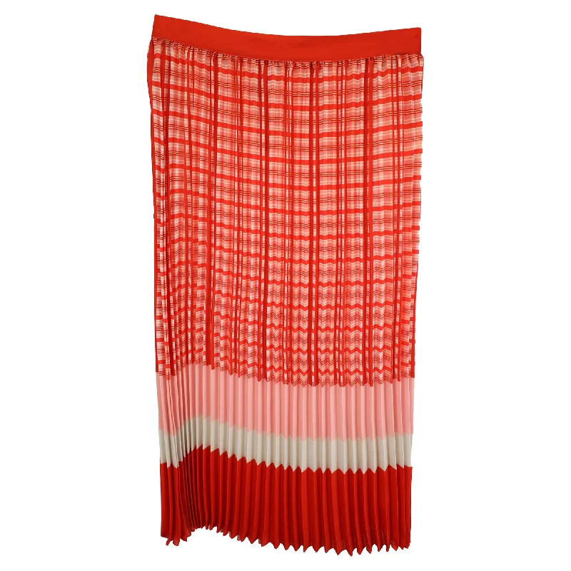 Iris & Ink Plaid Pleated Midi Skirt in Red Viscose