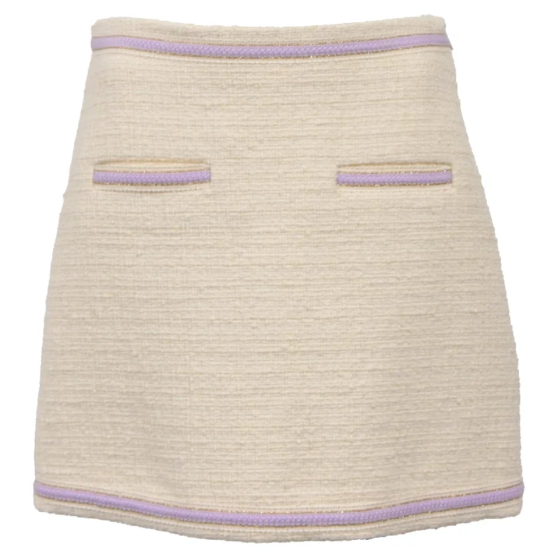 Maje Janessa Tweed Mini Skirt in White Cotton