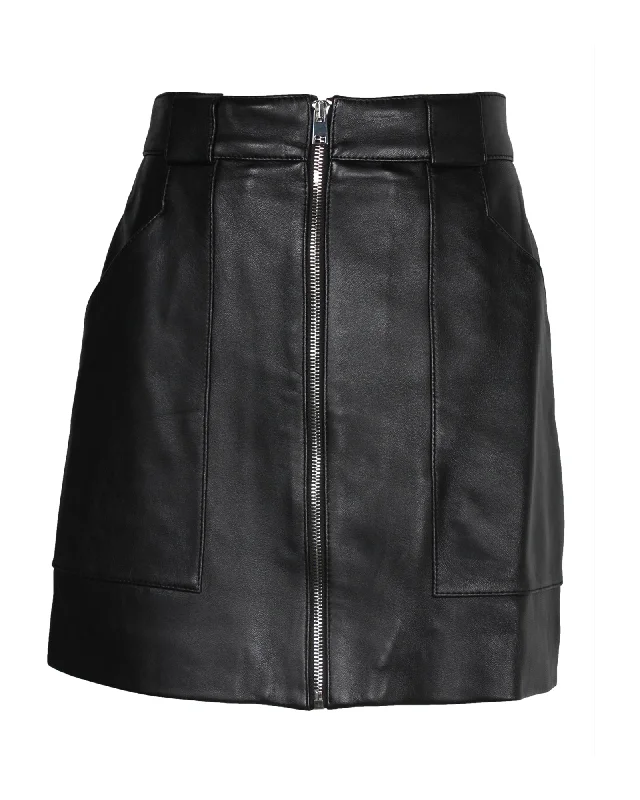 Maje Jelise Zipped Skirt in Black Leather