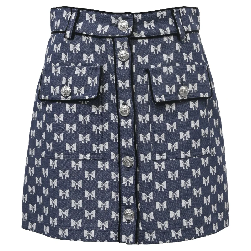 Maje Jonala Printed Mini Skirt in Blue Cotton