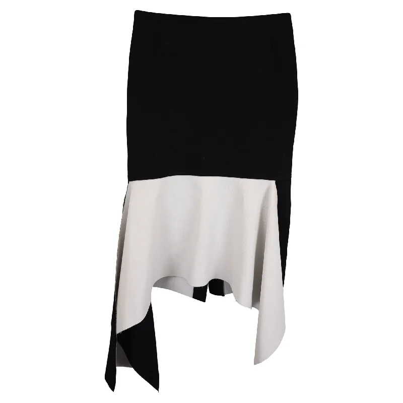 Marques Almeida Midi Asymmetrical Raw Edge Two-Toned Skirt in Black and White Wool