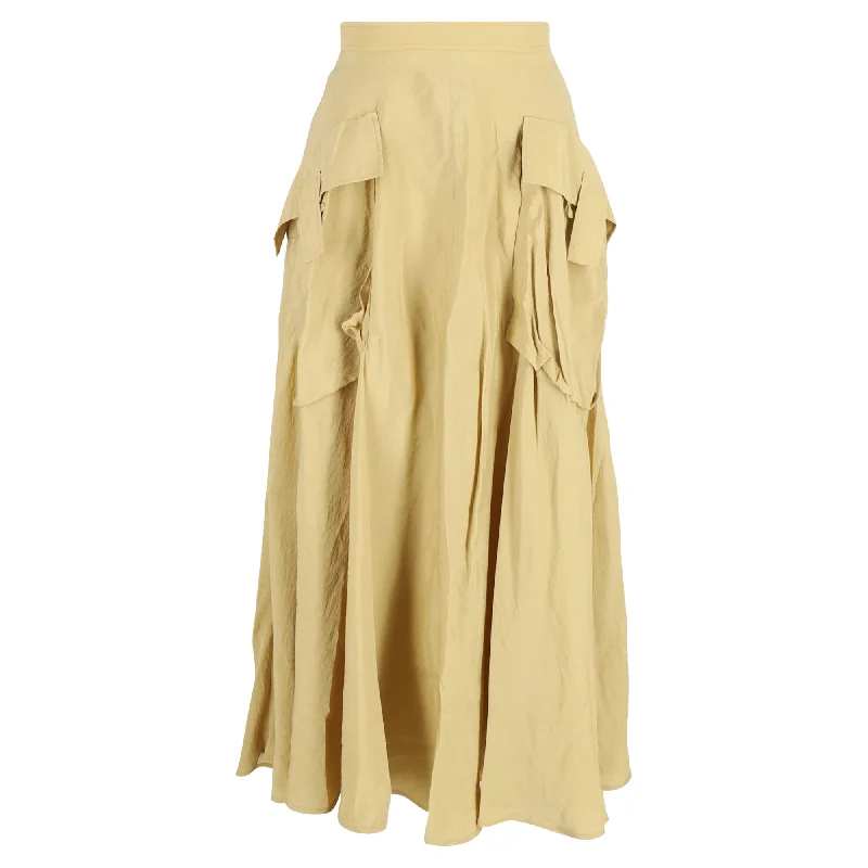 Rejina Pyo Lena Crinkled Midi Skirt in Yellow Linen