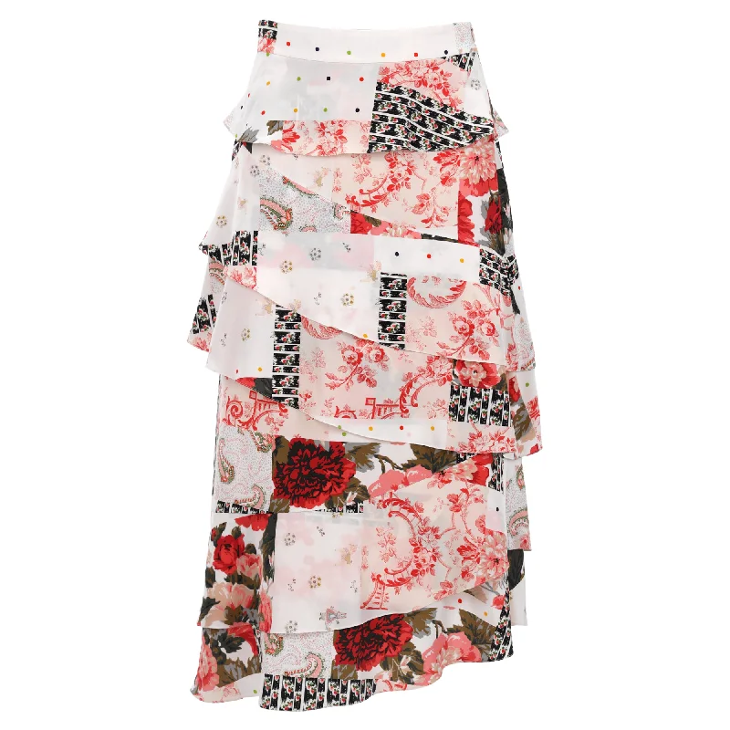 Vilshenko Patchwork Midi Asymmetrical Skirt in Multicolor Silk