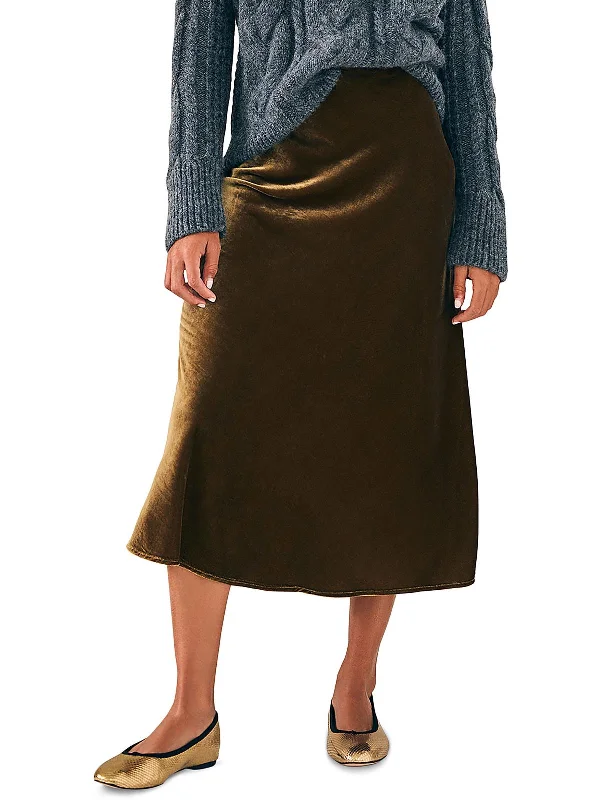 Womens Velvet Below Knee Midi Skirt