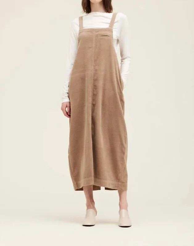 Corduroy Coverall Skirt In Tan