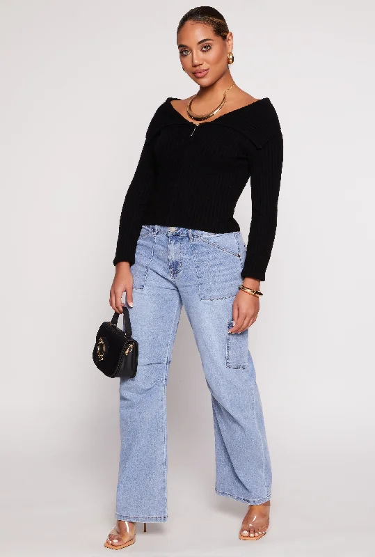 Almost Famous Whiskered Wide Leg Cargo Jeans