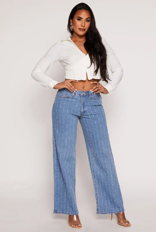 Almost Famous Rhinestone Stripe Wide Leg Jeans