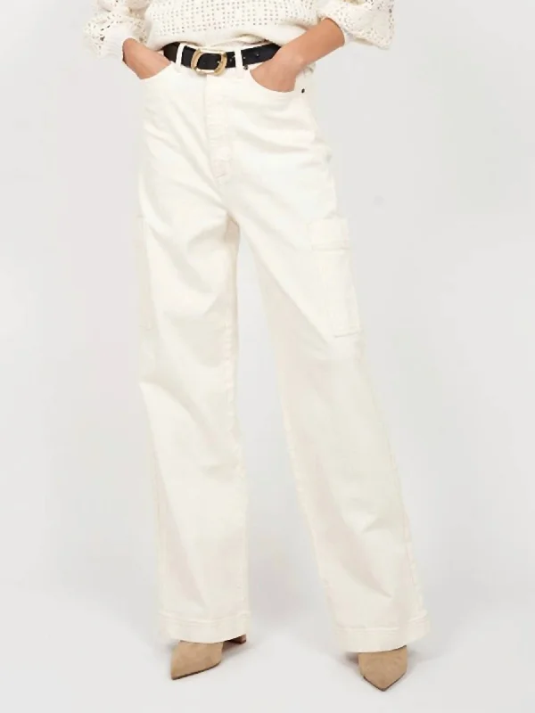 Ophilia Wide Cargo Jean In Pearled Ivory Tan