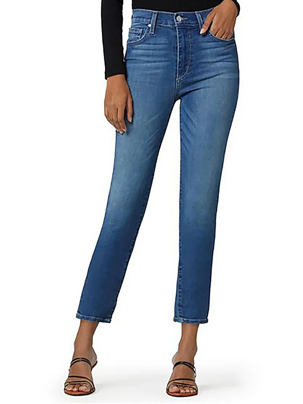 Womens High-Rise Ankle Straight Leg Jeans