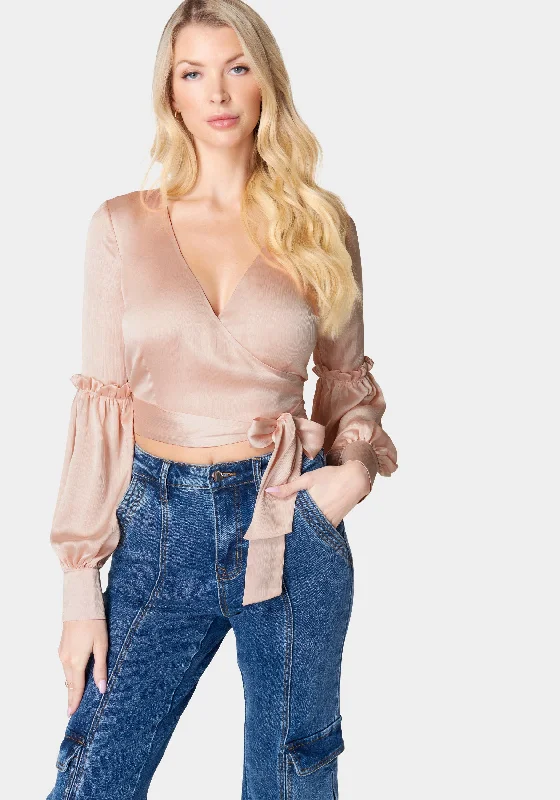 Balloon Sleeve Wrap Blouse