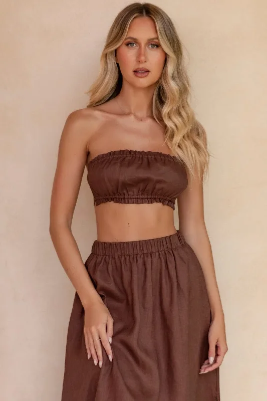 Brown Boobtube Sleeveless Crop