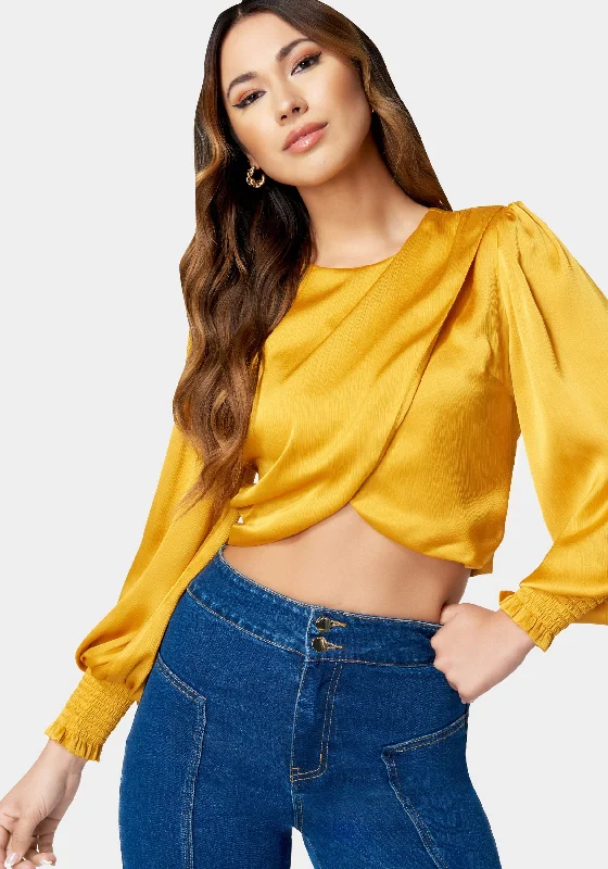 Round Neck Surplice Front Blouse