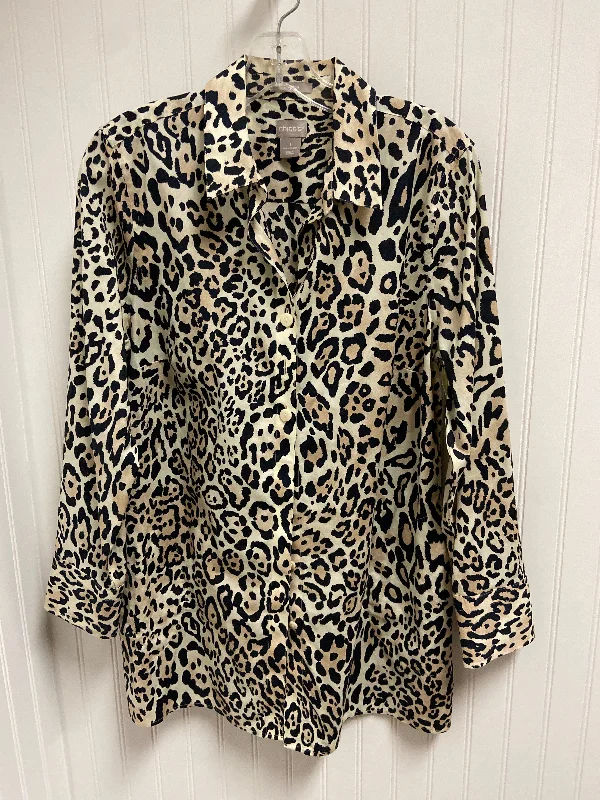 Top Long Sleeve By Chicos In Leopard Print, Size: M