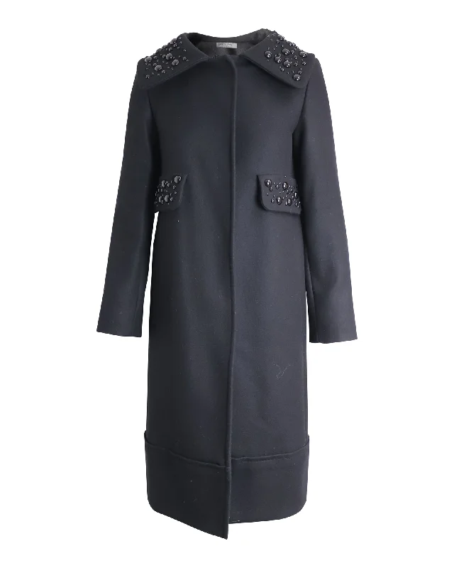 Alberta Ferretti Embellished Coat in Black Wool