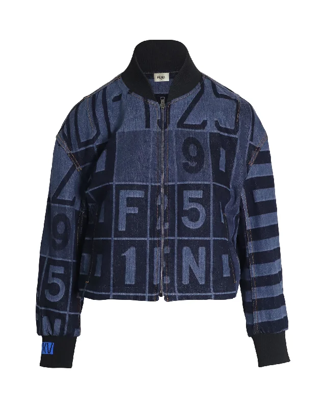 Fendi Denim Bomber Jacket in Blue Cotton Denim