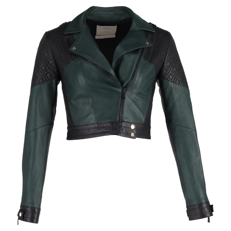 Jason Wu Biker Two-Toned Jacket in Green Leather