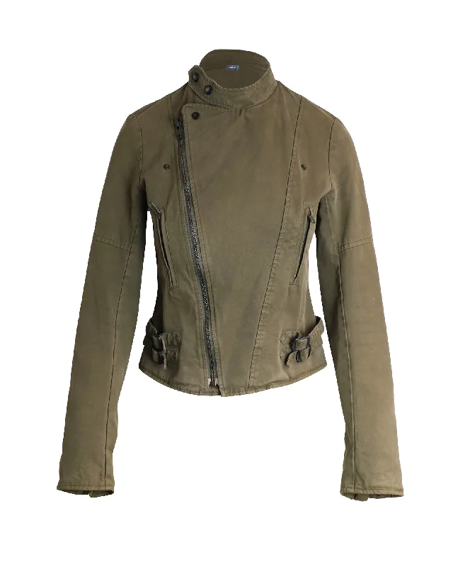 Joseph Biker Jacket in Olive Cotton