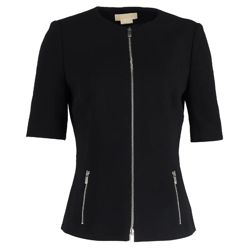 Michael Kors Zipped Short Sleeve Jacket in Black Wool