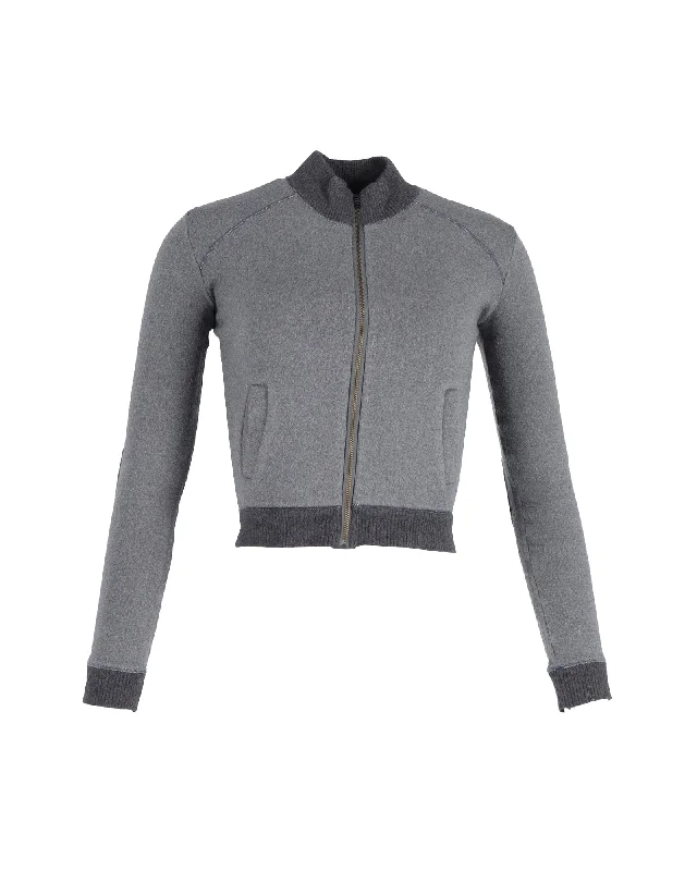 Miu Miu Cropped Bomber Jacket in Grey Wool