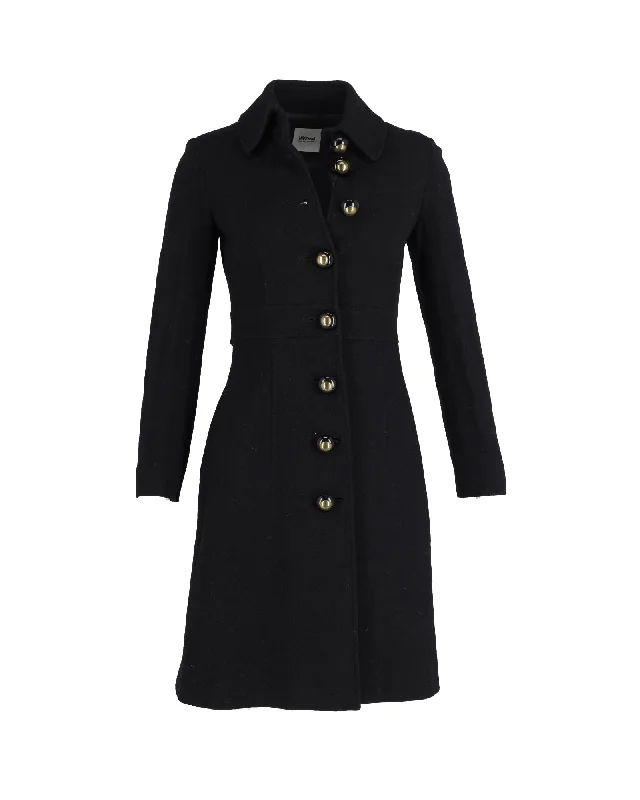 Moschino Buttoned Knee-Length Coat in Black Laine