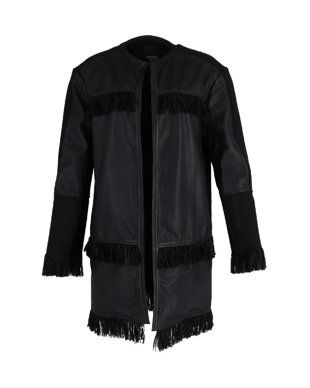 Pinko Nero Limousine Mazinga Fringe Jacket in Black Leather