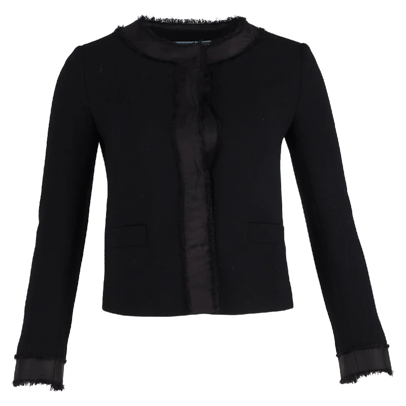 Prada Cropped Lace Trim Jacket in Black Wool