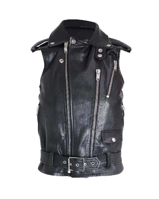 Saint Laurent Classic Sleeveless Motorcycle Jacket in Black Leather