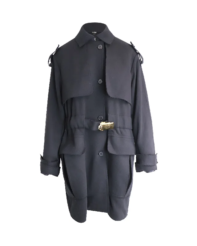 Tom Ford Belted Frayed Trench Coat In Black Cotton