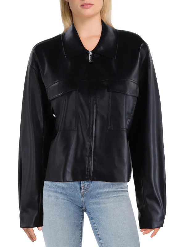 Womens Faux Leather Short Motorcycle Jacket