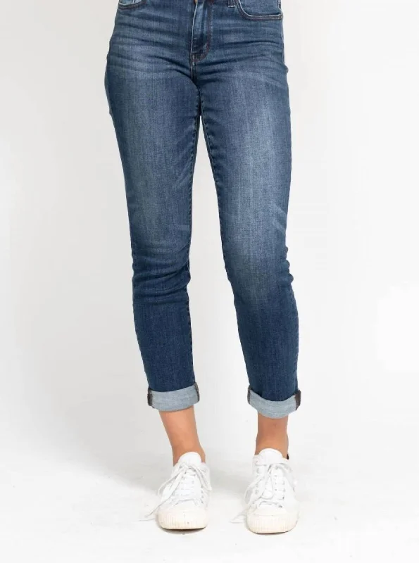 Cuffed Slim Fit Jeans In Dark Blue