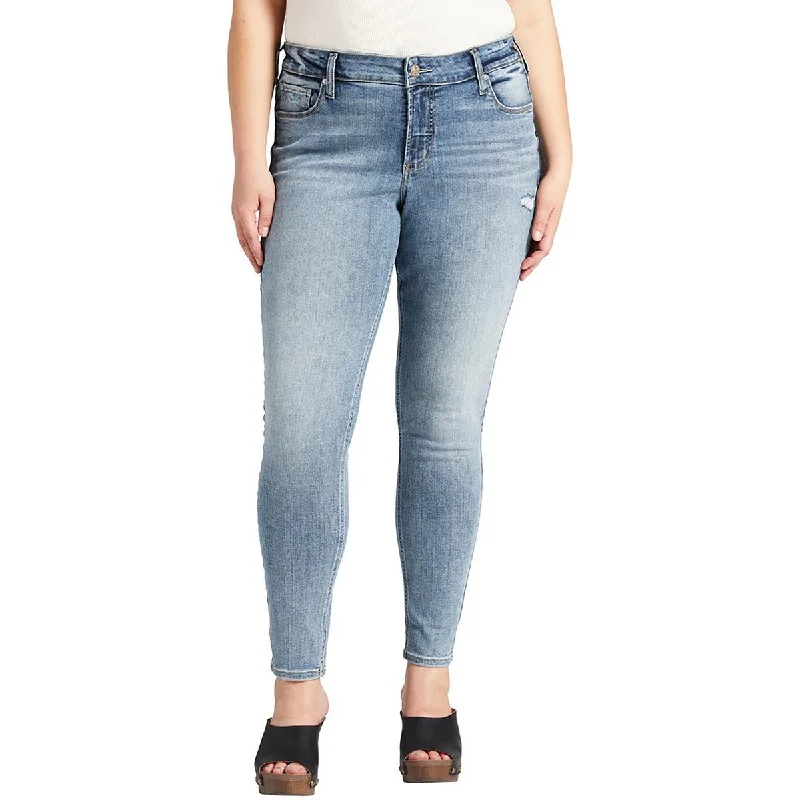 Elyse Womens Mid-Rise Distressed Skinny Jeans