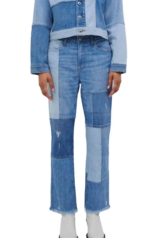 River High Rise Straight Jeans In Patchwork